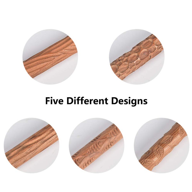 Yushen 5Pcs Wooden Clay Texture Rolling Emboss Plaid Hand Rollers Polymer Clay Ceramic Pattern Pottery Tools - Image 2